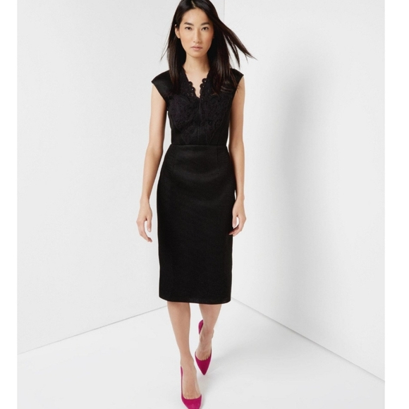 Ted Baker Pencil Mesh Black Midi Dress Size US2-4